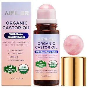 Castor Oil Rose Quartz Rollerball: Organic Castor Oil Roll On for Face