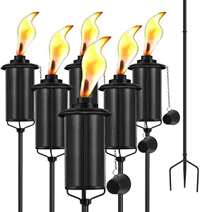 ZSZMFH 6 Pack Metal Torch for Outside, 16oz Outdoor Metal Torch Garden Dcor,59-Inch Upgraded Citronella Torches with 3-Prong Grounded Stake, Table Top Torches for Party Patio Pathway