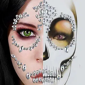 Doneace Day Of The Death Face Gems, Halloween Temporary Face Tattoos, Skull Rhinestone Face Jewels Stickers for Halloween Makeup, Cosplay & Horror Party Supplies (01.ab)