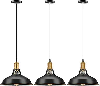 Pynsseu Farmhouse Style Industrial Pendant Light, Vintage Barn Hanging Pendant Lighting, Modern Pendant Lamp Fixture 3 Pack, Oil Rubbed Black Finish