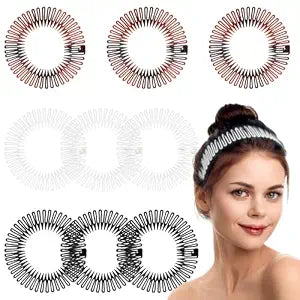 Chedin Flexible Comb Headband,9 Pcs Plastic Circular Stretch Hair Headband with Teeth,Non Slip Comb Headbands for Women Girls,Classic Design Curly Hair Headwear Accessories