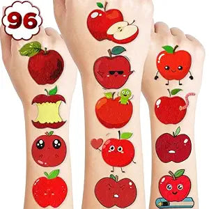 96 PCS Red Apple Pre-Cut Temporary Tattoos Kids Birthday Party Decorations