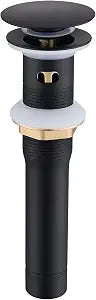 Pop Up Drain Stopper with Overflow, Bathroom Sink Drain Black Durable Brass and 304 Stainless Steel Built-in Anti-Clogging Strainer