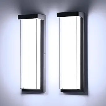 Sytmhoe LED Outdoor Wall Light Fixture,16in Dimmable Modern Porch&Patio Wall Light Fixture,6000K Black Exterior Sconce Light Mounted for House Garage Porch Courtyard(2Packs)