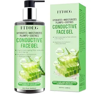 FITOEG Conductive-Gel-for-Face-Microcurrent, 13.5 Oz Large Bottle Hydrating Massage Gel Serum for Facial Machine Device, Leave-On Gel Primer for Face,Hyaluronic Acid,Aloe Vera,Vitamin E