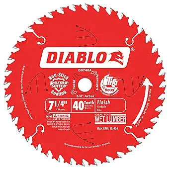 Diablo Finish Saw Blade - 7-1/4" Dia., 40 ATB, 5/8" Arbor, 8000 Max RPM