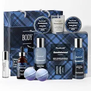 PEARLWORLD Bath Set with Ocean Scented Spa Gifts for Men, Christmas Birthday Self Skin Care Set for Men, Spa Gift Baskets for Him, 12Pcs Men's Spa Kit Gifts for Bath Spa