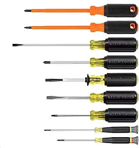 Klein Tools 85850 9-Piece Electrician Tool Set with (3) Phillips, (3) Slotted, (1) Screw-Holding Driver, (2) Insulated Drivers - Phillips and Square, Cushion-Grip Handle