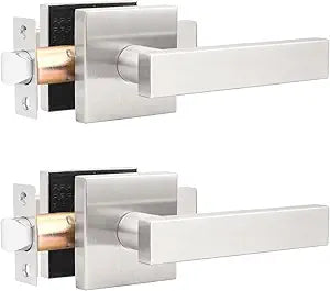 2 Pack Passage Door Handle,Keyless Stain Nickel Interior Door Knob,Heavy Duty Door Lever Hardware for Hallway,Office,Reversible for Left & Right