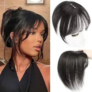 Hair Toppers For Women Real Human Hair 360° 3D Cover Human Hair Topper with Bangs Wispy Bangs Extensions Clip in Bangs for Daily Wear Natural Black