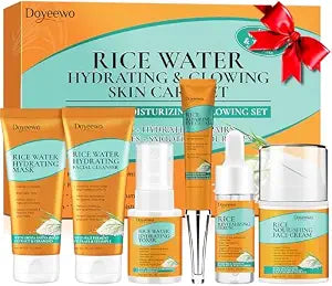 Skin Care Set w/Korean Rice Extract for Hydration,Glow,Repair &Radiant Skin