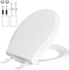 Round Toilet Seat Soft Close, 16.5" Standard Round Toilet Lid, Cotton White
