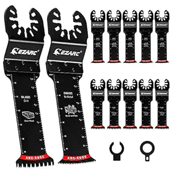 EZARC Oscillating Saw Blades - 10 PCS Extra-Long Reach Arc Edge Multitool with Japanese Teeth, CRV and Bi-Metal Clean Cut for Wood Metal, Universal Quick Release Tool Kits