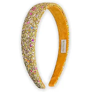 FROG SAC Glitter Headbands for Girls, Gold, Hair Accessories for Little Girl, Sparkly Wide Yellow Hair Band for Kids, Cute Alice Headband for Toddler Children, Thick Sparkle Bling Hairband
