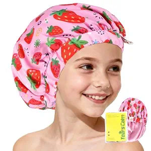 Years calm Satin Lined Shower Cap for Kids, Reusable Waterproof Hair Cap