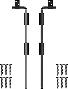 18" Cane Bolt Gate Drop Rod Heavy Duty Gate Hardware, Gate Ground Latch for Wood Metal Vinyl Gates Doors Stopper for Gate Ground, Wrought Iron Gate Latches, Black Finish-2 Pack