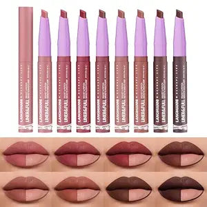 LANGMANNI 8Pcs 2-in-1 Velvet Matte Lipstick Set | All-in-One Lip Liner & Full-Size Lipstick in Unique Teardrop Shape,Gift For Women Makeup Set
