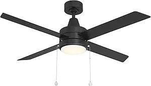 WAC Lighting Quade Indoor or Outdoor 4-Blade 52in Pull Chain Ceiling Fan in Matte Black with Adjustable CCT 2700-3000-4000-5000K Dimmable LED Light Kit and Memory Function