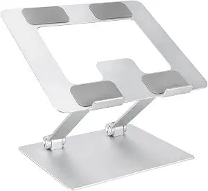 Amazon Basics Sturdy and Portable Ergonomic Laptop Stand for Desk, Height Adjustable Riser with Ventilated Cooling, Foldable, Fits all Laptops up to 15.6 Inch, Silver