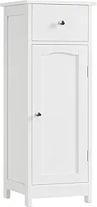 Iwell Bathroom Floor Cabinet, Small Bathroom Storage Cabinet with Drawer & Storage Shelf, Free-Standing Organizer Cabinets for Hallway/Living Room, White