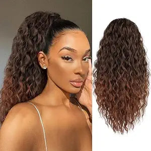 FREEMEIGE Ponytail Extension for Black Women Drawstring Ponytail Long Curly Wavy Ponytail 20Inch Synthetic Clip in Ponytail Hair Extensions
