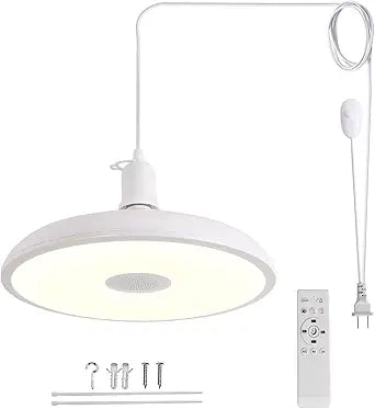 Plug-in Pendant Light with Remote Control, Bluetooth Speaker, and Color Changing LED 8.7" 18W Adjustable Farmhouse Hanging Fixture for Kitchen Island, Bar, Dining Room, Bedroom, Entryway