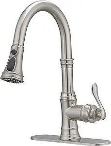Kitchen Sink Faucet Brushed Nickel with Pull Down Sprayer 3 Mode Faucet for Kitchen Sink Single Handle High Arc Commercial Stainless Steel Pull Out RV Kitchen Faucet Bar,Deck Plate Include