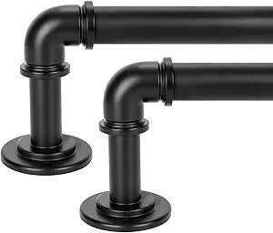 OLV 2 Pack Curtain Rod 36 to 91 Inch, Black Industrial Curtain Rods for Windows, 1 Inch Diameter Blackout Wrap Around Heavy Duty Window Treatment Rod for Bedroom, Living Room, Easy Installation