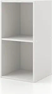 Homes: Inside + Out Apexa 2-Cube Storage Organizer Shelves, Stackable Wood Bookcase Fits Cubby Bins for Organization, Dorm Teen Room Decor & Home Office, White