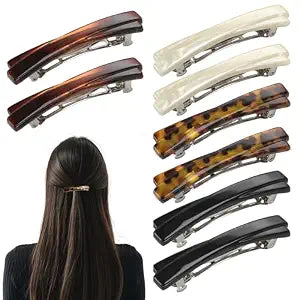 8 Pcs French Hair Barrettes 2.56 Inch Small Barrettes Tortoise Hair Barrette for Women Fine Hairs Cute French Roll Hairs Clip for Fine Thick Thin (Black, White, Leopard Color, Amber)