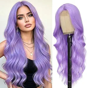 Long Purple Wavy Wig for Women 26 Inch Light Purple Middle Part Curly Wig