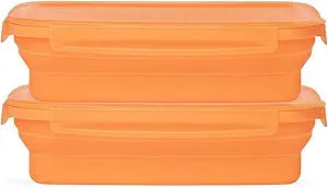 Drip EZ Secondz Collapsible Food Storage Containers  Set of 2, Space-Saving Airtight Meal Prep & Leftover Containers  Microwave, Freezer & Dishwasher Safe, BPA-Free, Locking Lids  Orange