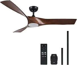 VONLUCE Ceiling Fan with Light and Remote Control, 52 Inch Modern Fan with 3 Blades Noiseless DC Motor for Bedroom, Living Room, Kitchen, Study, Walnut