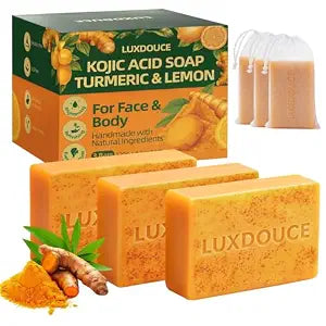 Kojic Acid Soap for Dark Spots, Turmeric & Lemon, 3 Bars, 120g/4.23oz Each