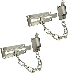 QCAA Keyed Chain Door Lock, Die Cast Construction, Satin Brushed Nickel, 2 Pack, Made in Taiwan
