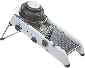 PL8 Professional Mandoline - Versatile Slicer with Adjustable Straight, Waffle, and Julienne Blades, Extra-Wide Stainless Steel Deck, Safety Hand Guard, Non-Skid Feet, and Space-Saving Design