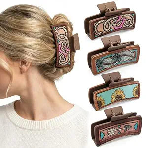 4 Pack 4.1" Western Hair Clips Large Hair Claw Clips for Thick Hair, Western Hair Accessories for Women, Western Hair Jaw Clips Daily Wear, Cowgirl Gifts