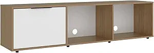 Tuhome Dorne 65" TV Stand with 4 Open Shelves, 1 Drawer, Modern Media Console for Living Room Entertainment Storage, Natural Oak/White