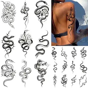 CHARLENT 23 Sheets Black Snake Temporary Tattoos for Women Men