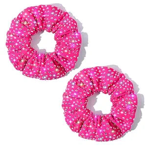 Glitter Hot Pink Rhinestone Scrunchies for Cheer Competition Sparkly Cheerleading Scrunchie Hair Accessories Elastic Band for Cheerleaders Girls (Hot Pink)
