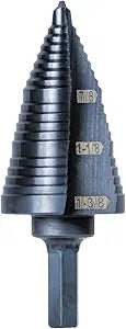 Klein Tools KTSB15 Step Drill Bit #15 Double Fluted 7/8 to 1-3/8-Inch with Easy-to-Read Step Markings and Targets, 3/8-Inch Hex Shank