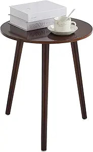 Apicizon Side Tables End Table Bedroom, Dark Brown Round Side Table Nightstand Bedside Table for Living Room, Nightstands Coffee Table with Brown Wood Legs