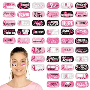 480 Pcs Breast Cancer Awareness Face Tattoos Bulk 48 Styles Pink Ribbon Temporary Tattoo Glitter Decals Eye Body Waterproof Tattoo Stickers for Breast Cancer Awareness Party Supply for Women