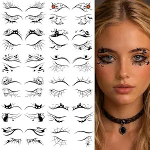 12 Pack Halloween Eye Shadow Temporary Tattoos, Gothic Spooky Designs