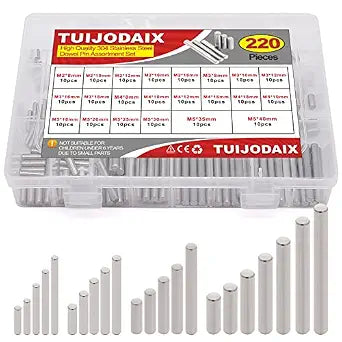 220Pcs 304SS Dowel Pin Assortment Kit M2-M5 Shelf Support Pins