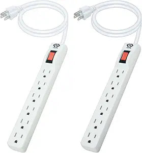 OSKOS 2-Pack 6-Outlet Power Strip with 2-Foot Power Cord, 15A/1800W, Wall-Mountable, UL Listed