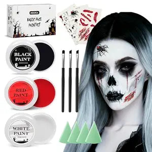 13Pcs Halloween Makeup Kit, Red Black White Face Paint, Zombie Vampire SFX