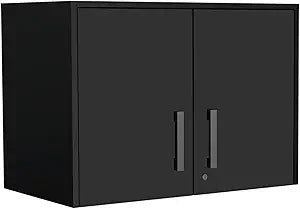 Tuhome Wall Mounted Storage Cabinet with Double Door, Three Interior Shelves, Lockable Design for Office, Garage, Laundry or Utility Room Organization, Modern Space-Saving Wall Cabinet