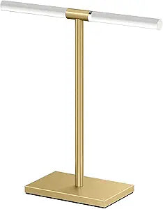 Gatco 1344B, Modern Rectangle Base Freestanding Countertop Towel Holder, Brushed Brass/Acrylic / 10.50" W x 11.13" H T-Shape Style Countertop Hand Towel Holder for Bathroom, Kitchen Towel Rack