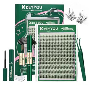 KEYYOU LASH Lash Clusters Kit Manga Lashes 8-18mm C Curl Wispy Lash Clusters Ultra-Thin Natural Lashes with Spike Eyelash Extensions 144pcs Fairy False Eyelashes with Remover Bond and Sealï¿½ï¿½ï¿½F03 
